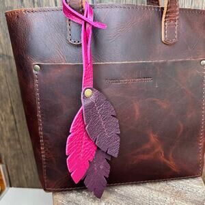 Portland Leather Feather Tassel Plum Leather Bag Charm FAST SHIP